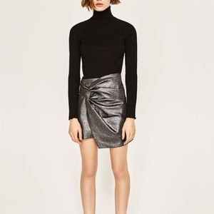 Zara Metallic Twist Front Party Miniskirt